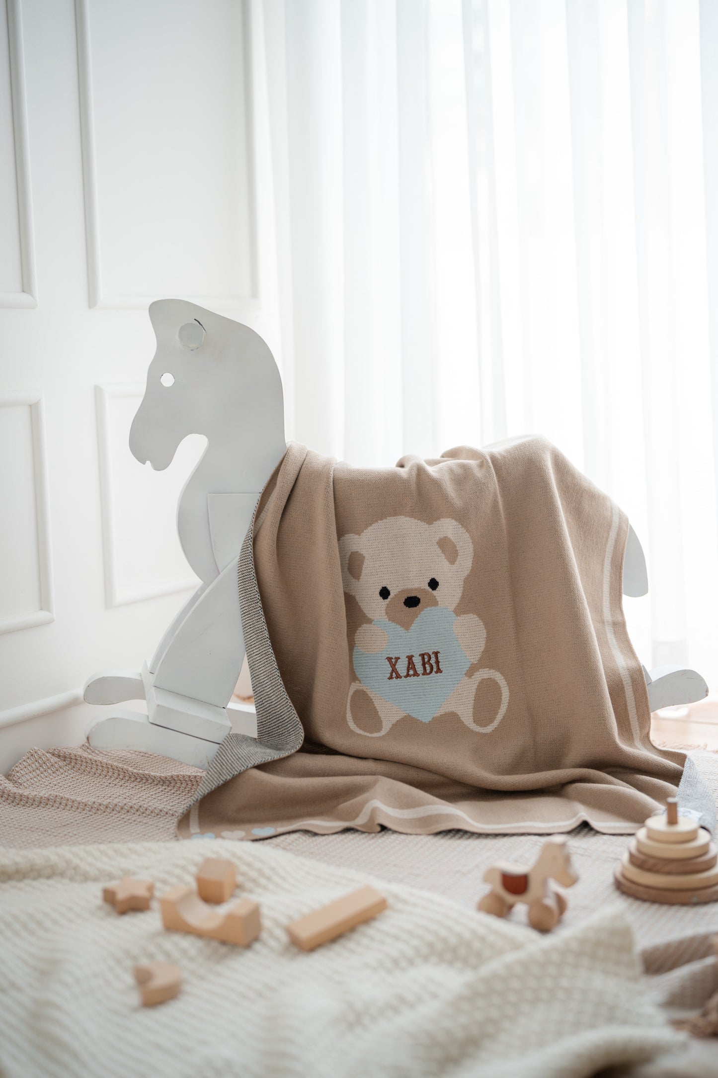 Teddy Heart Knit Blanket