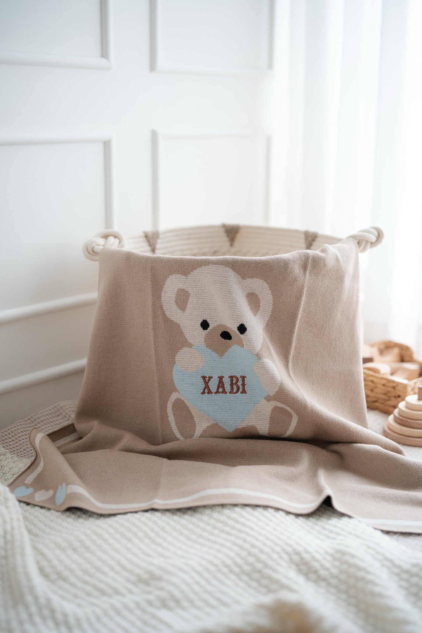 Teddy Heart Knit Blanket