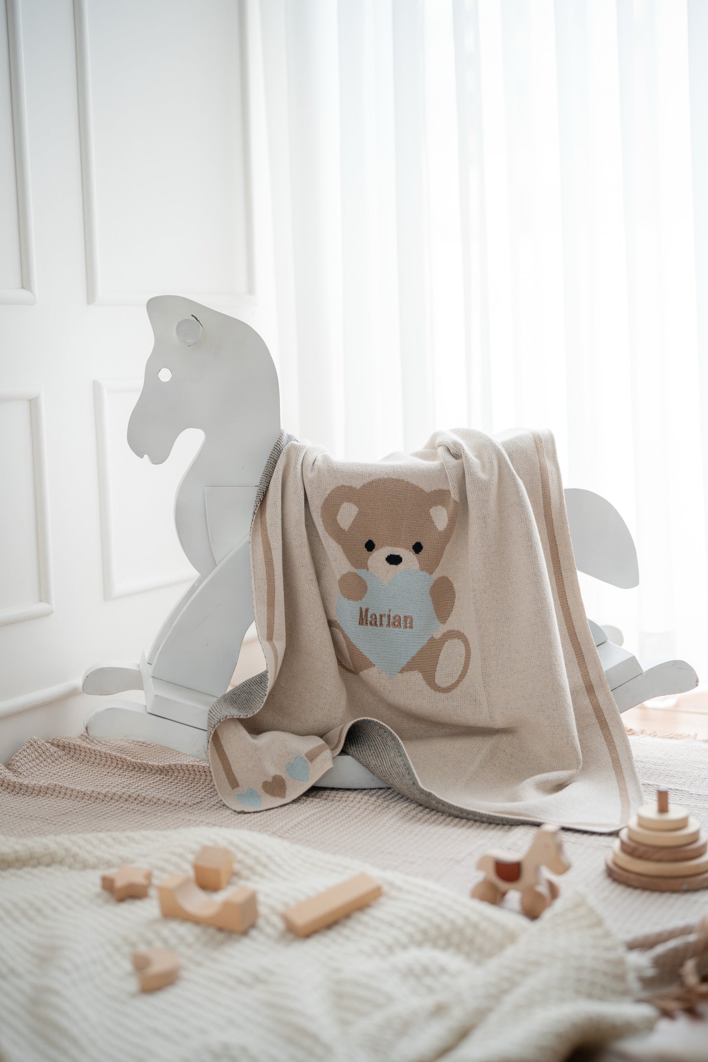 Teddy Heart Knit Blanket