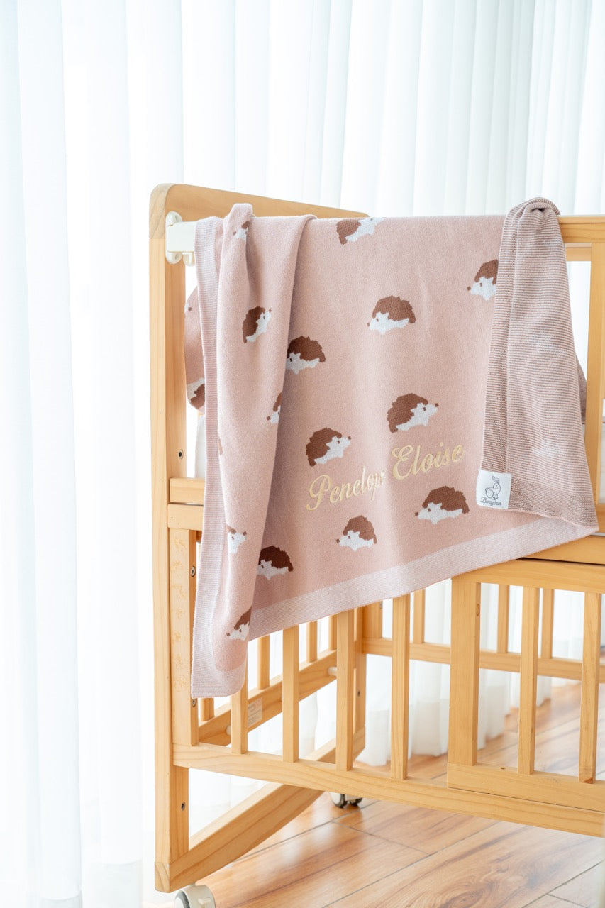 Hedgehog Hugs Cotton Knit Blanket