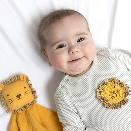 Crochet Leo Lion Grey Stripe Babygro