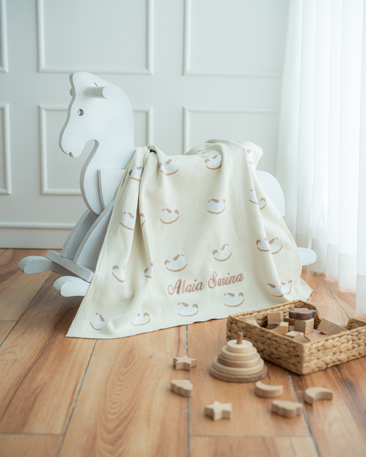 Rocking Horse Cotton Knit Blanket