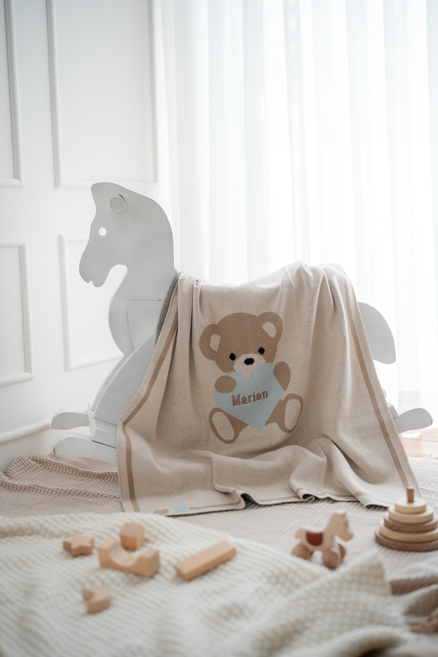 Teddy Heart Knit Blanket