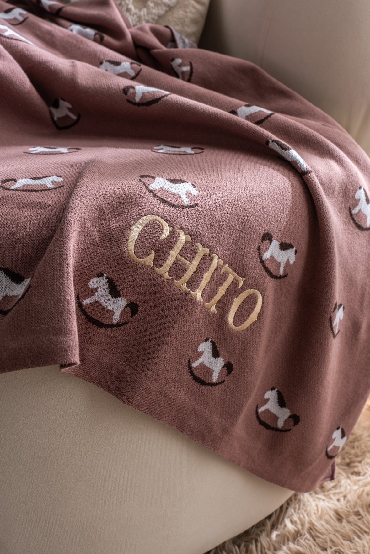 Rocking Horse Cotton Knit Blanket
